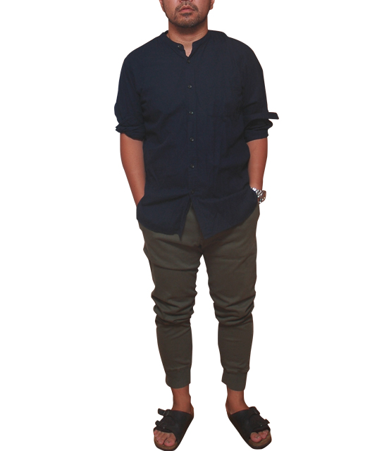 紺スタンドカラーシャツ