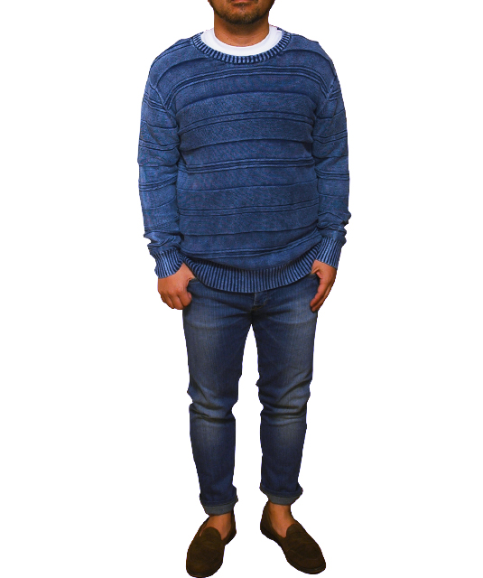 bayflow青ニットコーデ